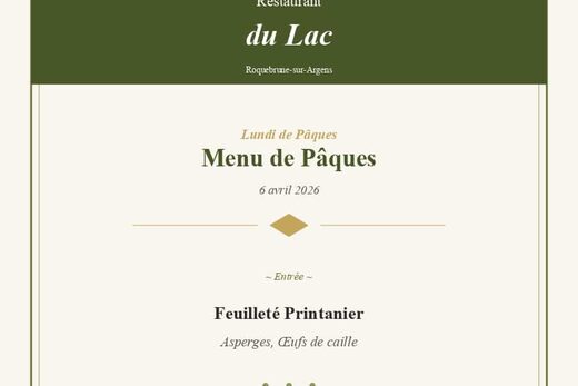 Le Restaurant du Lac vous accueille pour le Lundi de Pâques