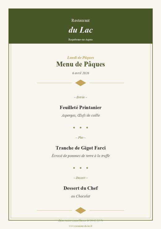 Le&#x20;Restaurant&#x20;du&#x20;Lac&#x20;vous&#x20;accueille&#x20;pour&#x20;le&#x20;Lundi&#x20;de&#x20;P&#x00E2;ques
